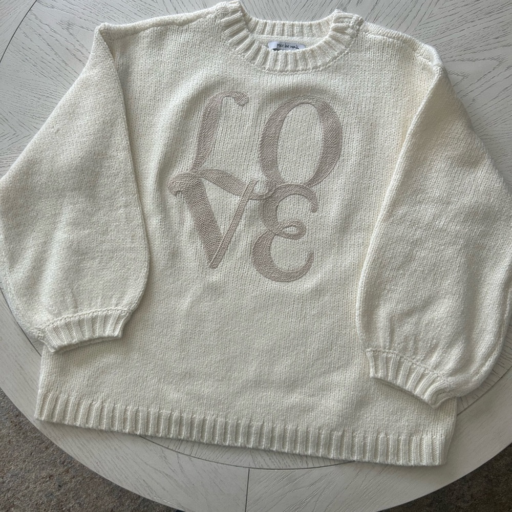 Peace Love World Cream Sweater with Love Motif
